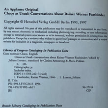 Load image into Gallery viewer, Juliane Lorenz (ed) - Chaos as Usual: Conversations about Rainer Werner Fassbinder Books on film Blicero Books