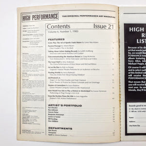 HIGH PERFORMANCE. The original performance art magazine. Issue 21 Periodical Blicero Books