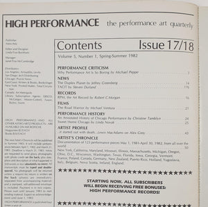 HIGH PERFORMANCE - the performance art quarterly. Issue 17/18 Periodical Rare issue with great Alex Grey cover art