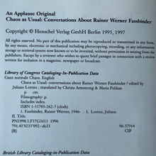 Load image into Gallery viewer, Juliane Lorenz (ed) - Chaos as Usual: Conversations about Rainer Werner Fassbinder Books on film Blicero Books
