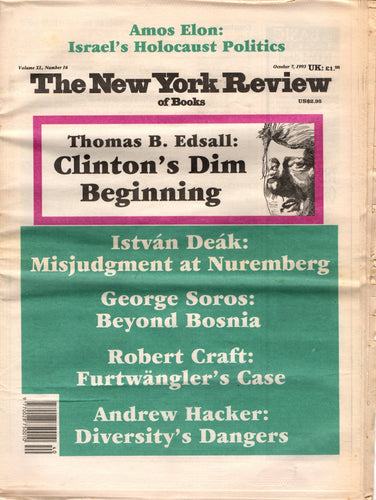The New York Review of Books. Vol XL, Issue #16. October 7, 1993 Periodical Blicero Books