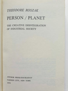 Theodore Roszak - Person/Planet First edition